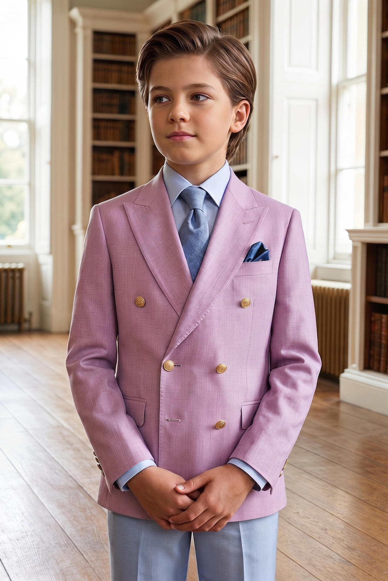 Light Pink And Light Blue Cotton Linen 2-Piece Suit
