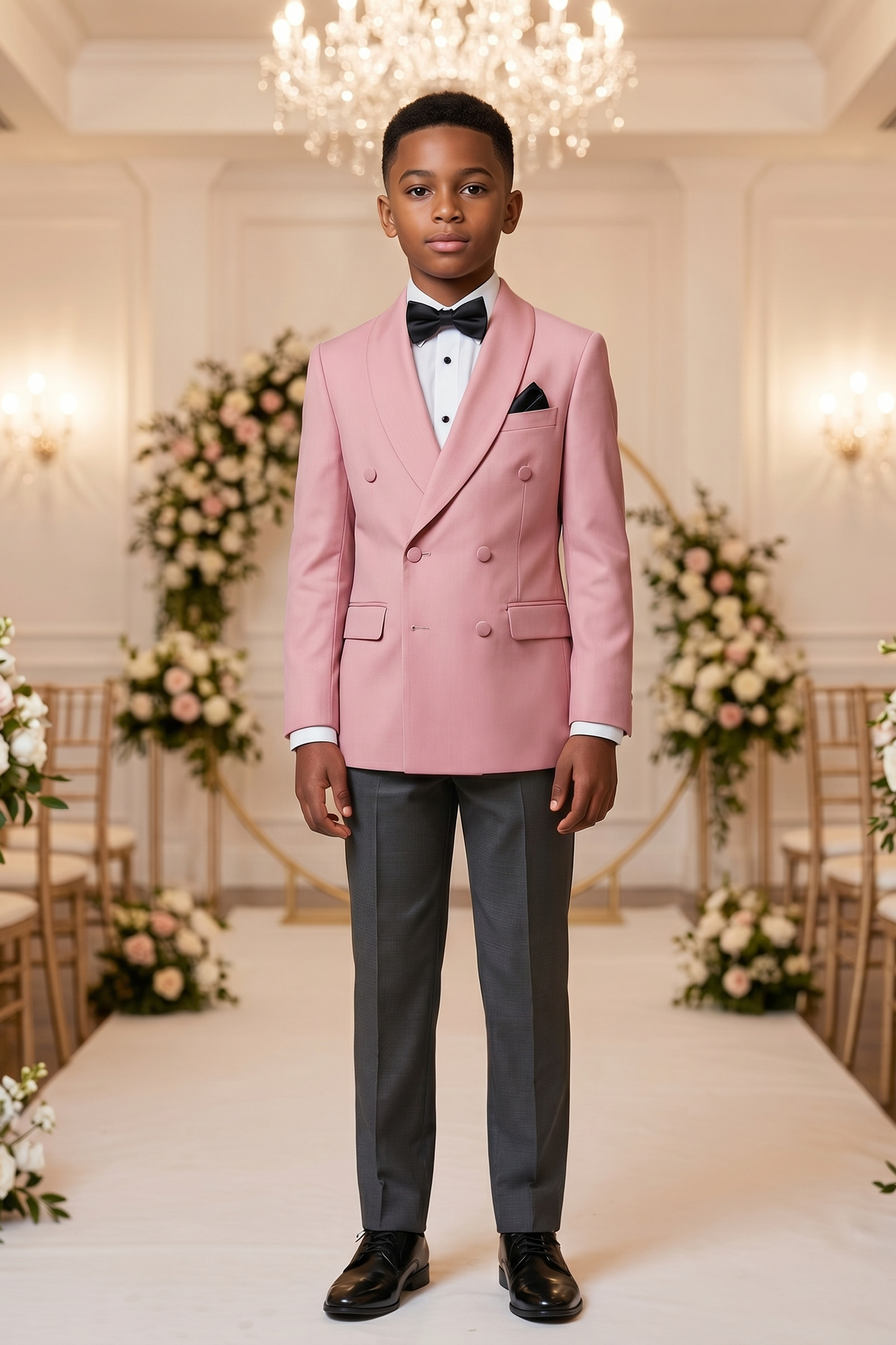 Pink And Black-Grey Cotton-Linen 2-Piece Suit
