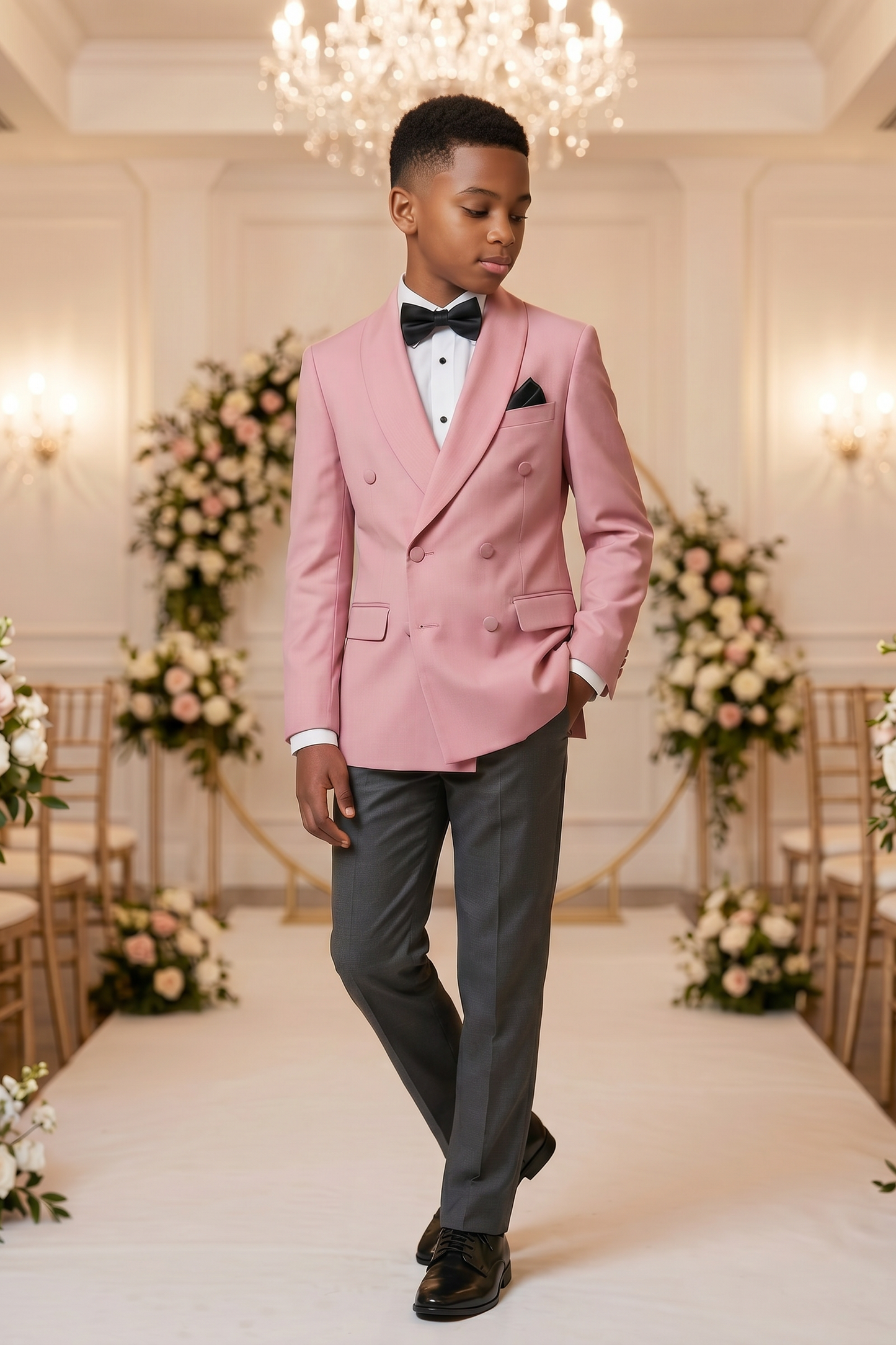 Pink And Black-Grey Cotton-Linen 2-Piece Suit