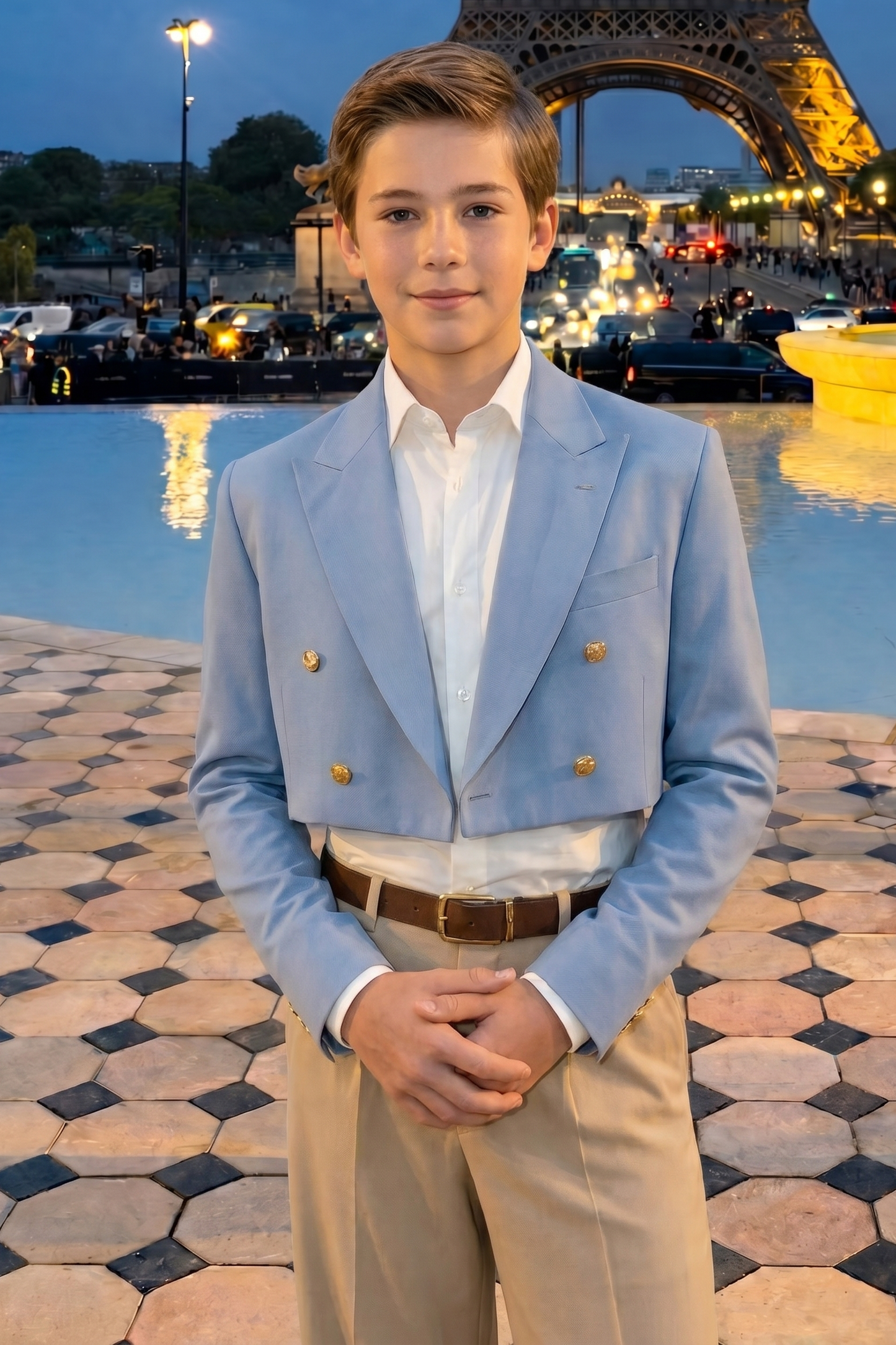 Blue And Khaki Serge Short Suit 2-Piece Set