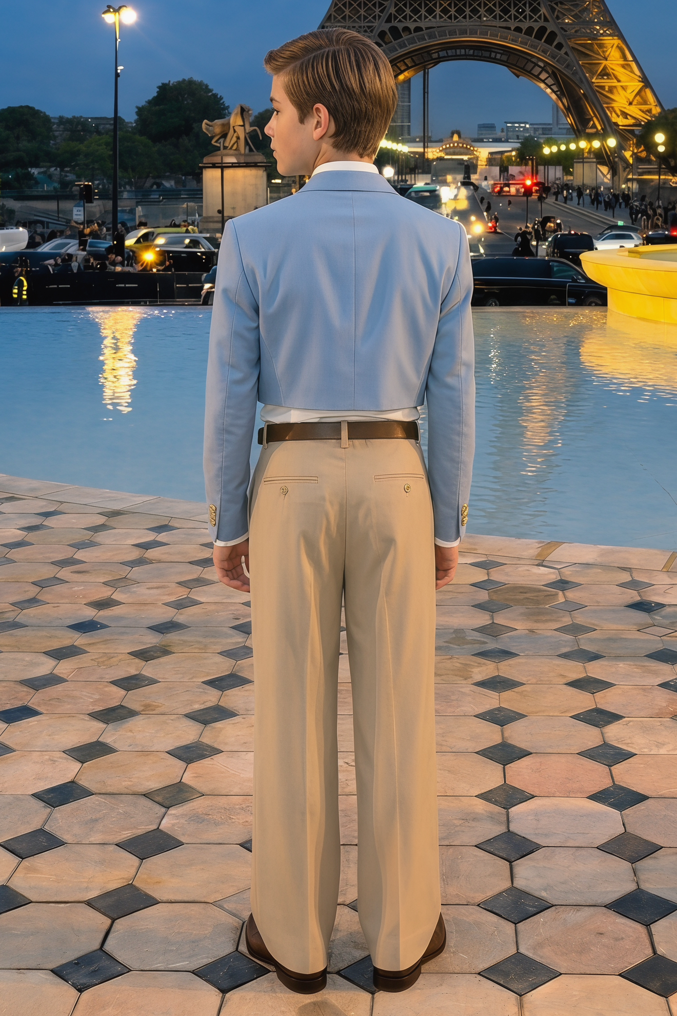 Blue And Khaki Serge Short Suit 2-Piece Set