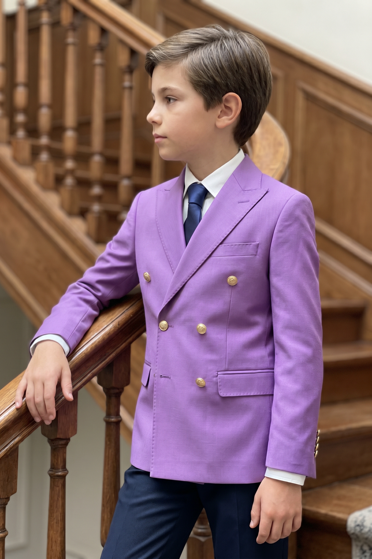 Purple And Navy Blue Color-Block Serge 2-Piece Suit