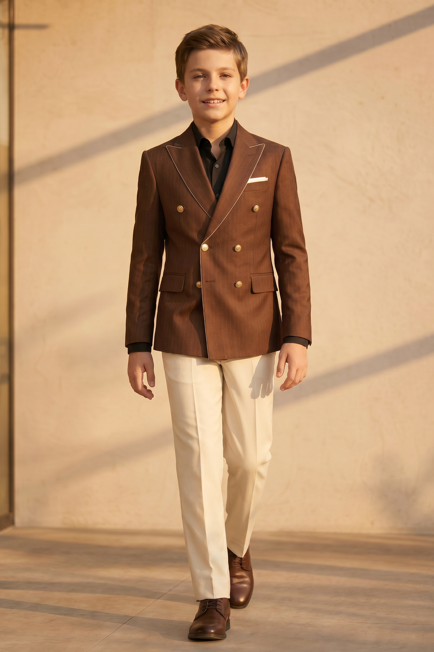 Brown Pinstripe Double-Breasted 2-Piece Suit