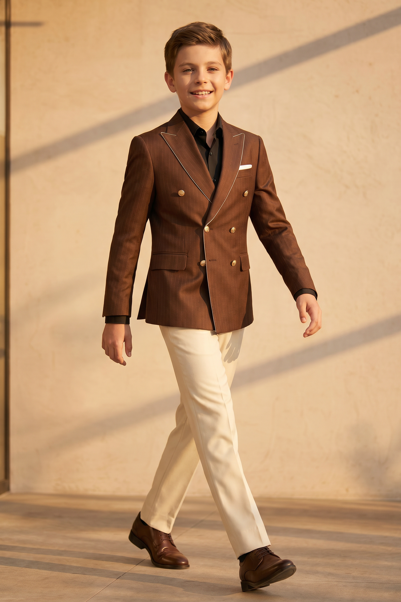 Brown Pinstripe Double-Breasted 2-Piece Suit