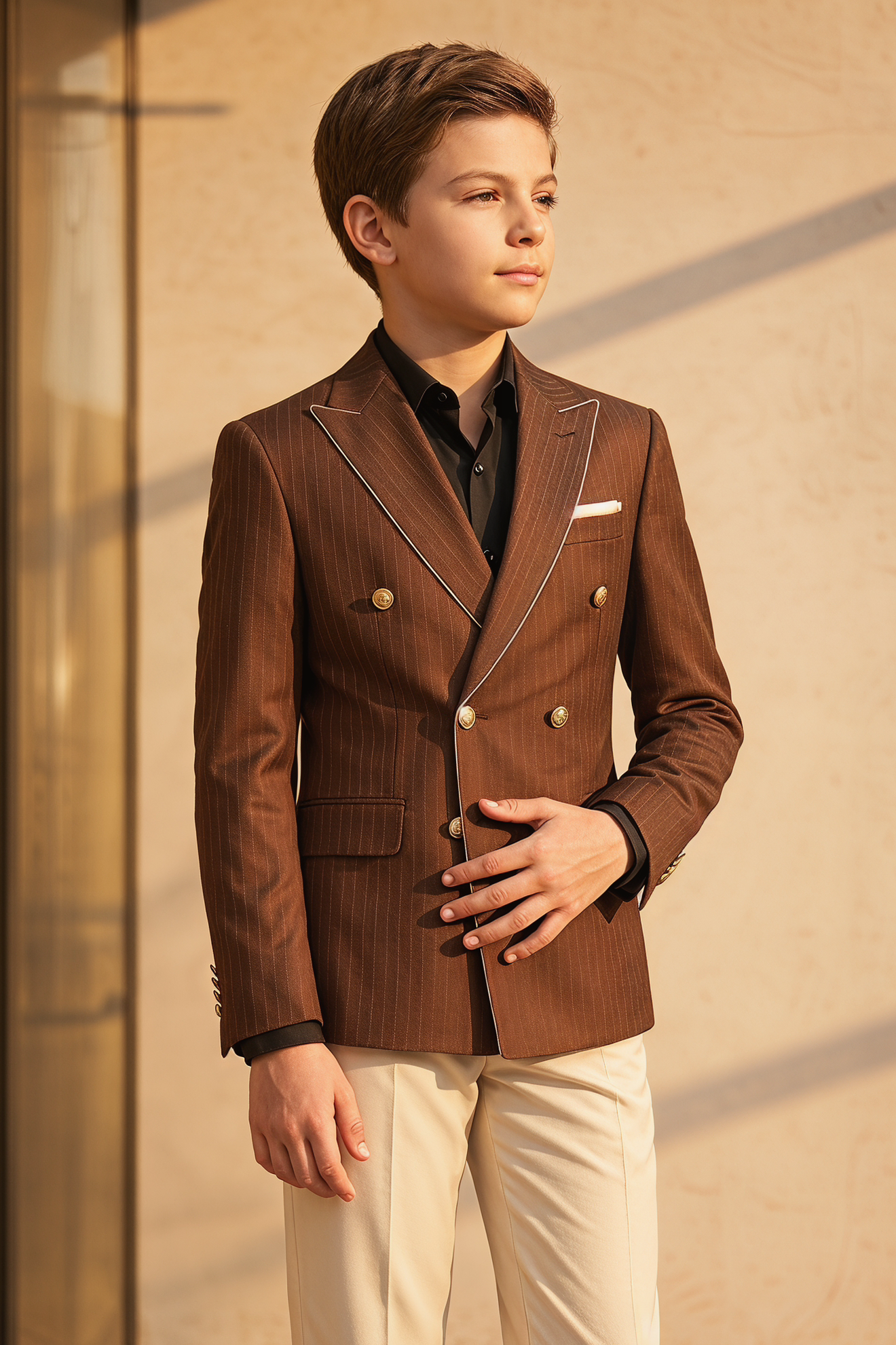 Brown Pinstripe Double-Breasted 2-Piece Suit