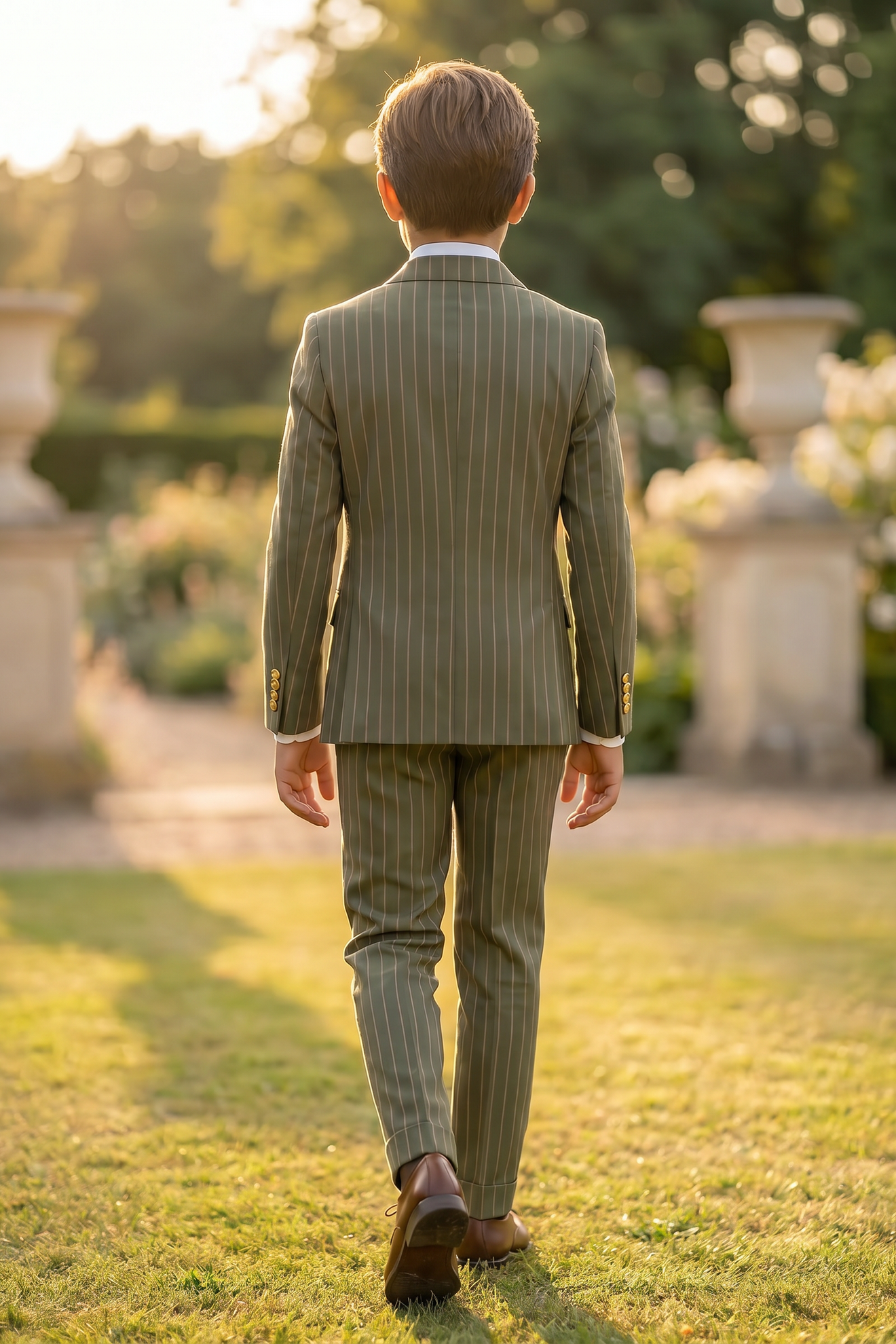 Olive Green And Gold Pinstripe Double-Breasted 2-Piece Suit