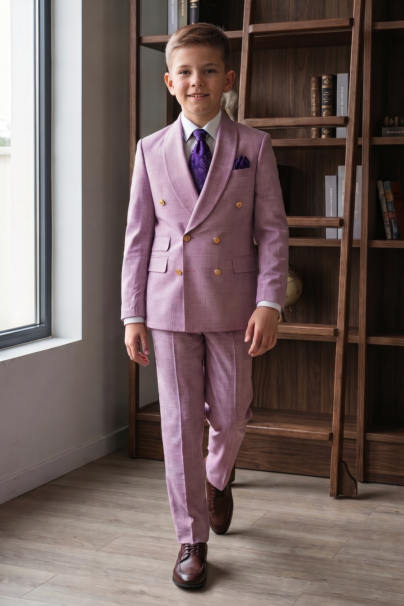 Lavender Linen-Blend Double-Breasted 2-Piece Suit