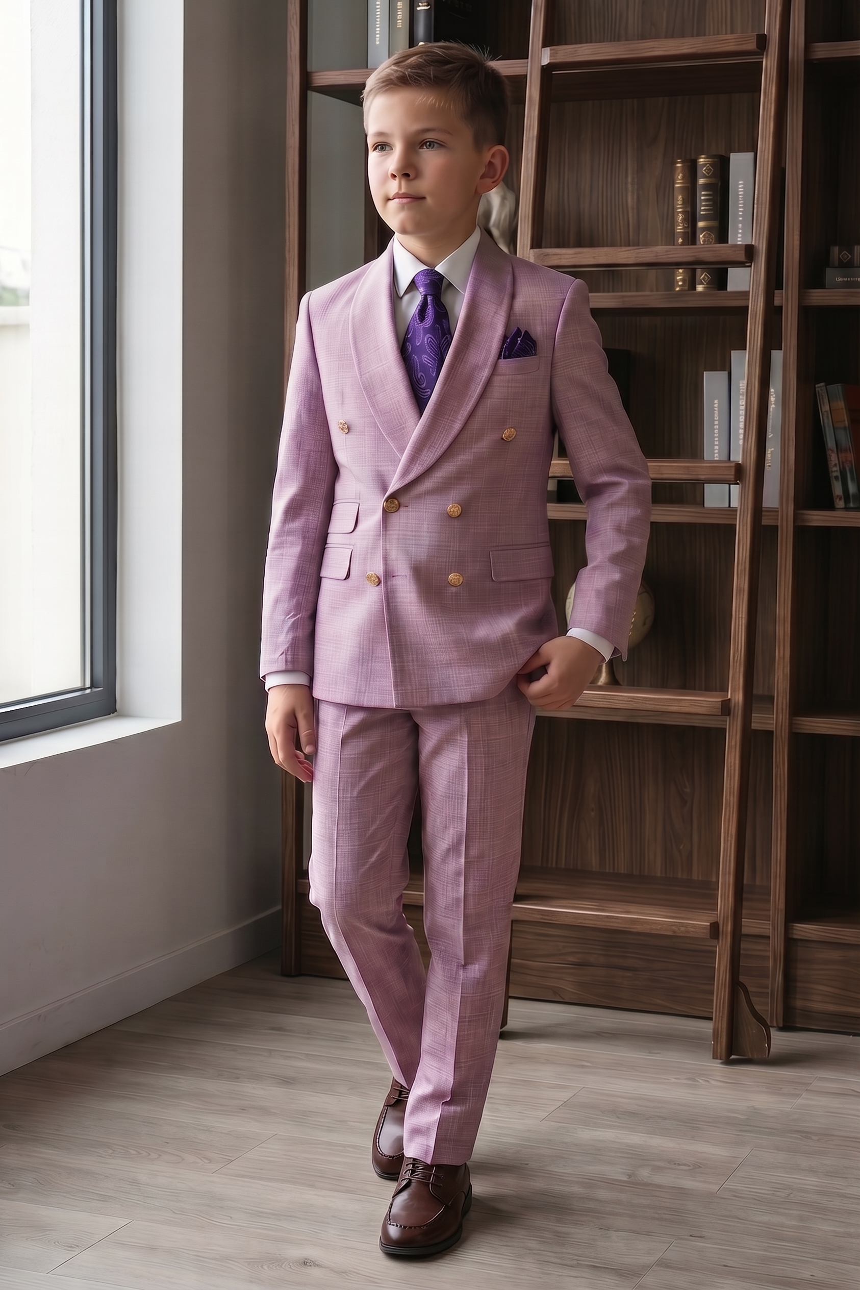 Lavender Linen-Blend Double-Breasted 2-Piece Suit