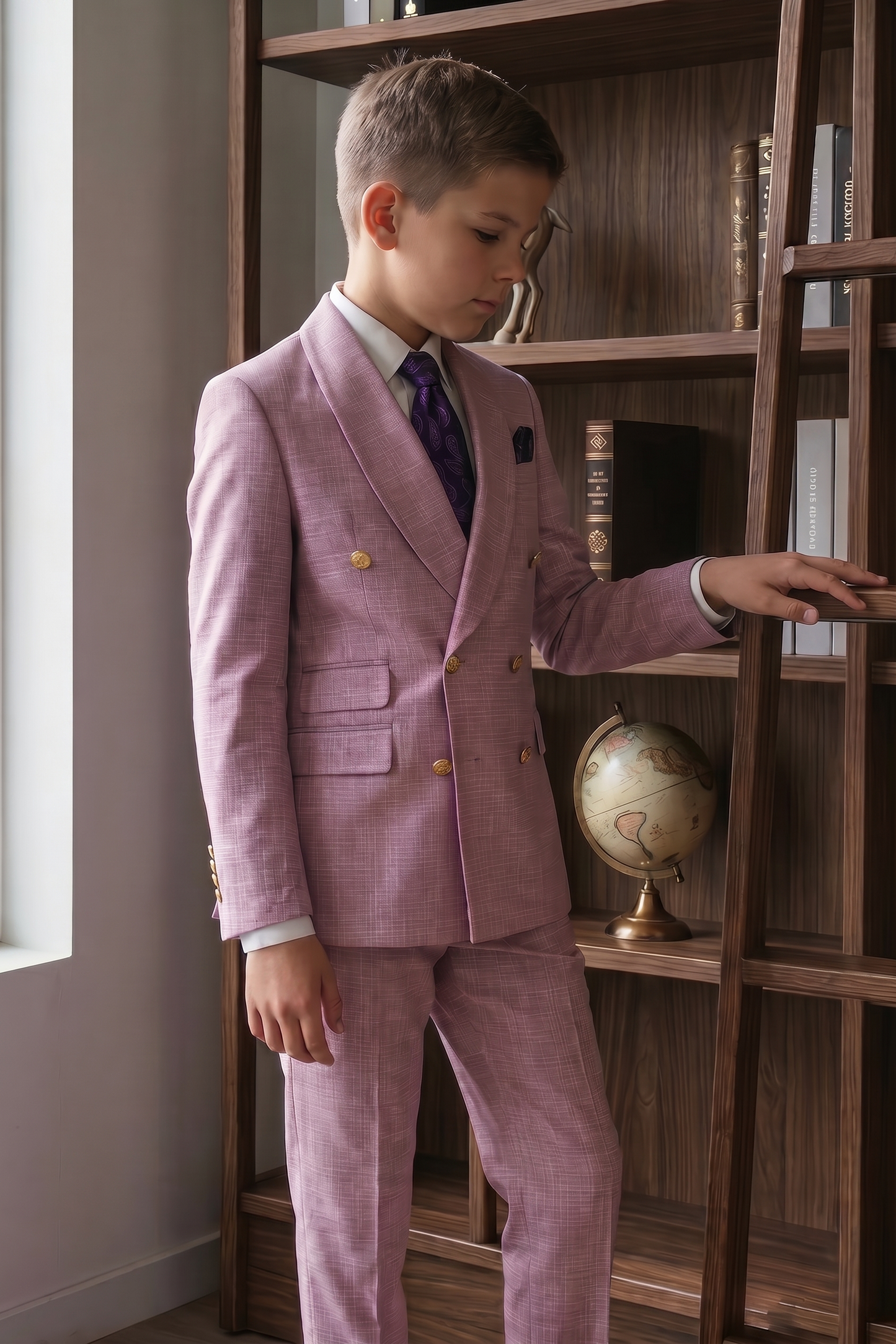 Lavender Linen-Blend Double-Breasted 2-Piece Suit