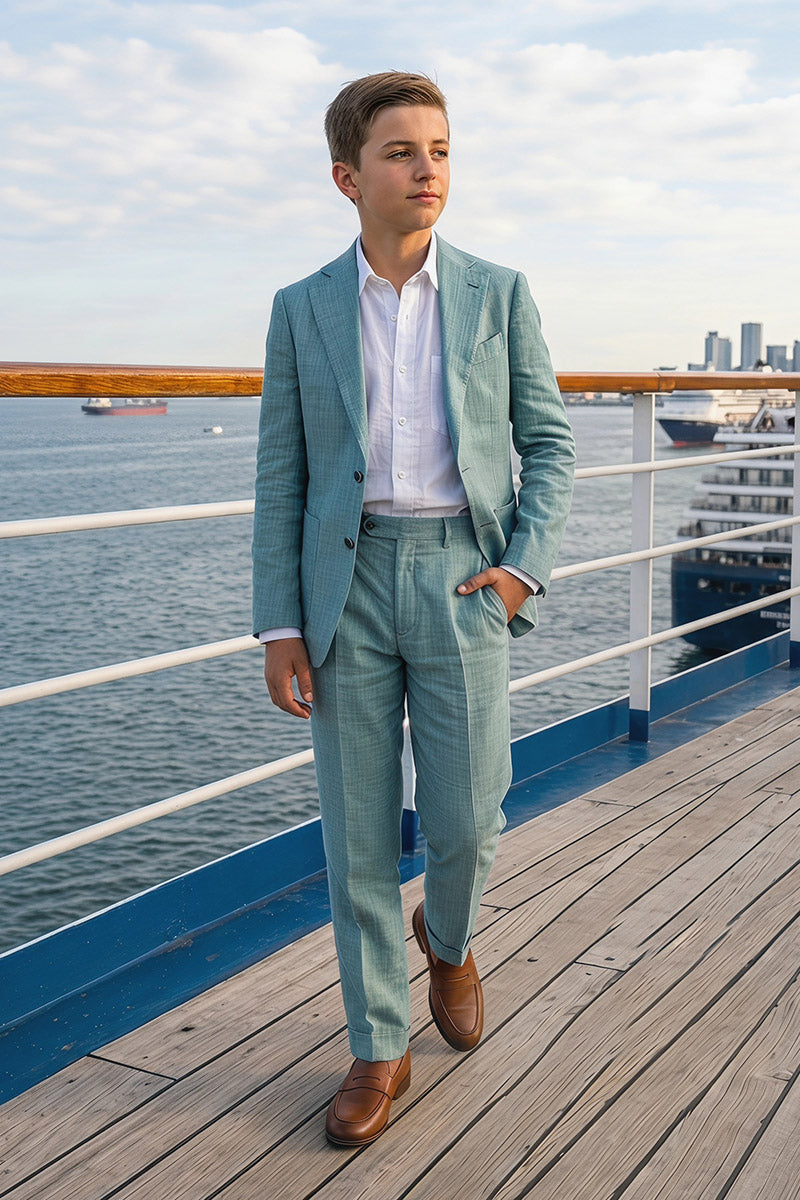 Boys Teal Linen-Blend 2-Piece Suit for Weddings & Formal Events