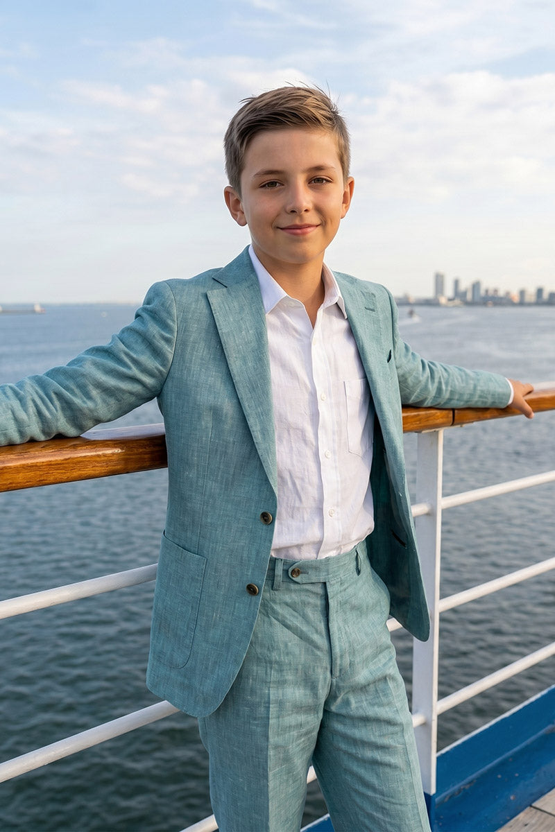 Boys Teal Linen-Blend 2-Piece Suit for Weddings & Formal Events