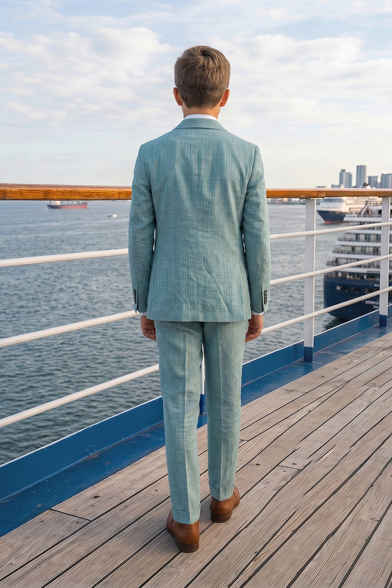 Boys Teal Linen-Blend 2-Piece Suit for Weddings & Formal Events