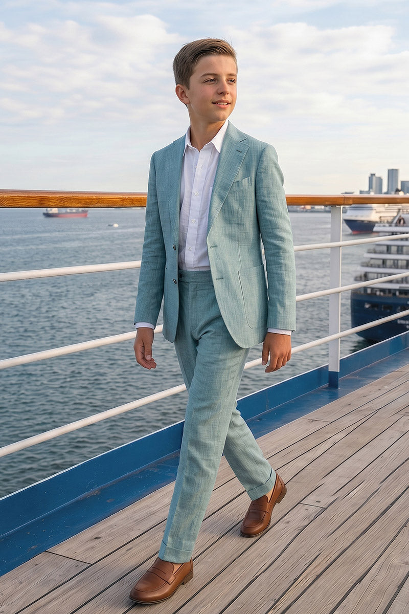 Boys Teal Linen-Blend 2-Piece Suit for Weddings & Formal Events