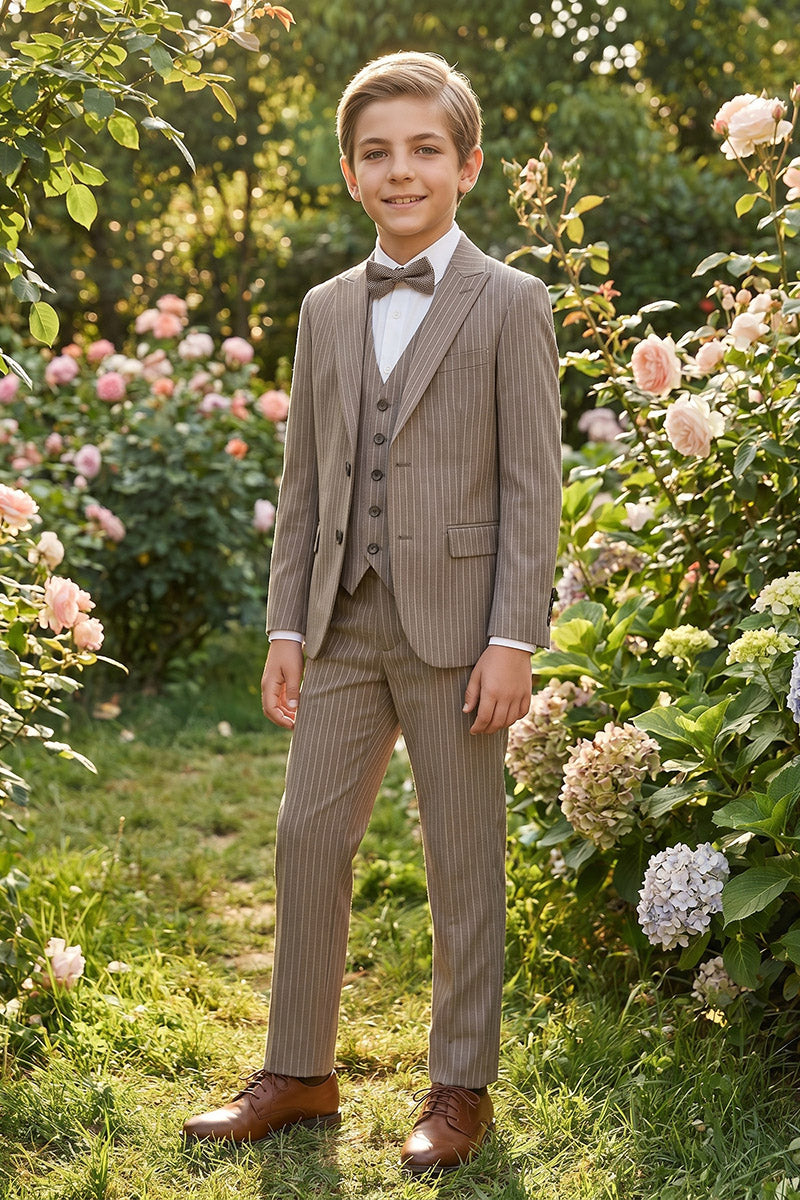 Boys Brown Pinstripe 3-Piece Suit for Weddings & Formal Events