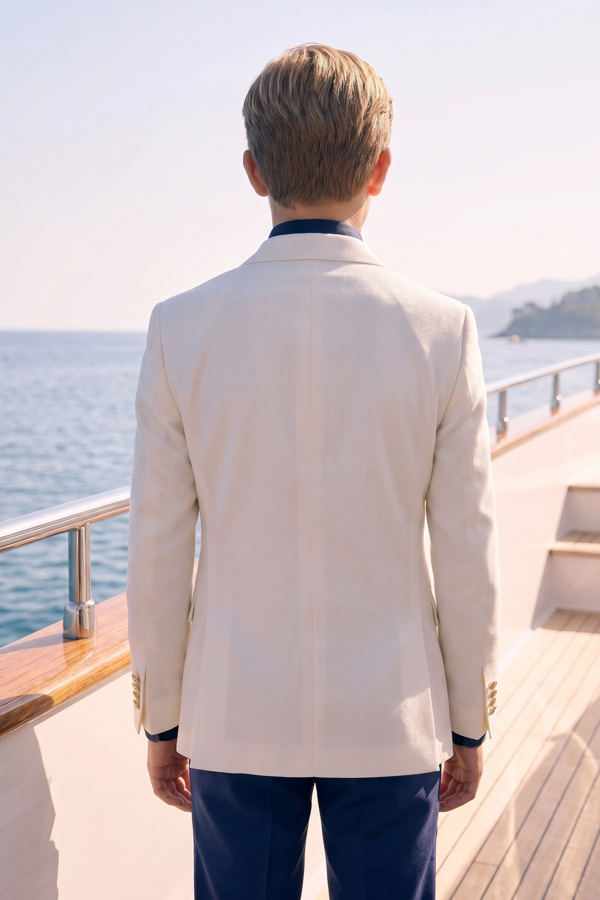 White And Navy Blue Serge Double-Breasted 2-Piece Suit