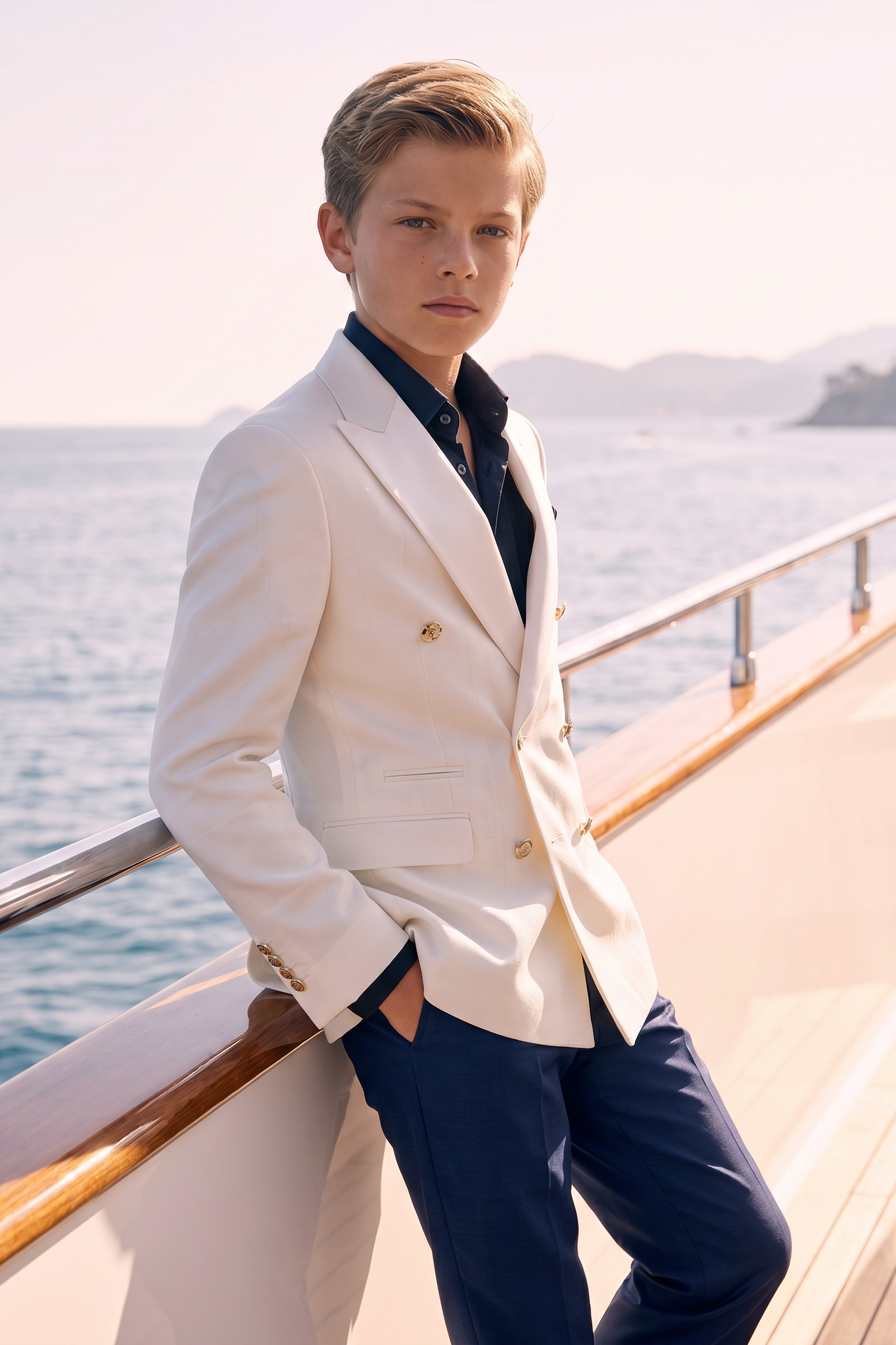 White And Navy Blue Serge Double-Breasted 2-Piece Suit