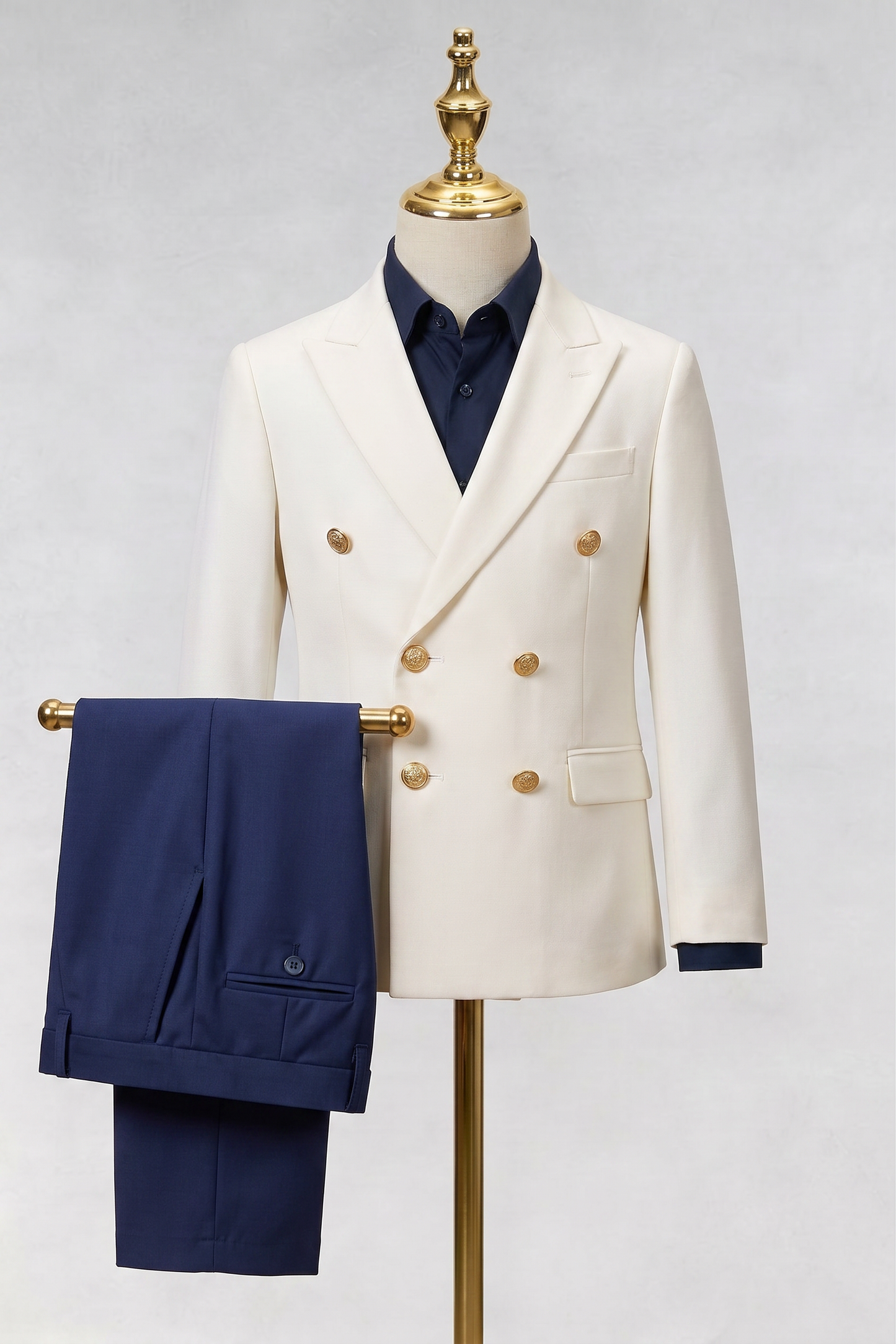 White And Navy Blue Serge Double-Breasted 2-Piece Suit
