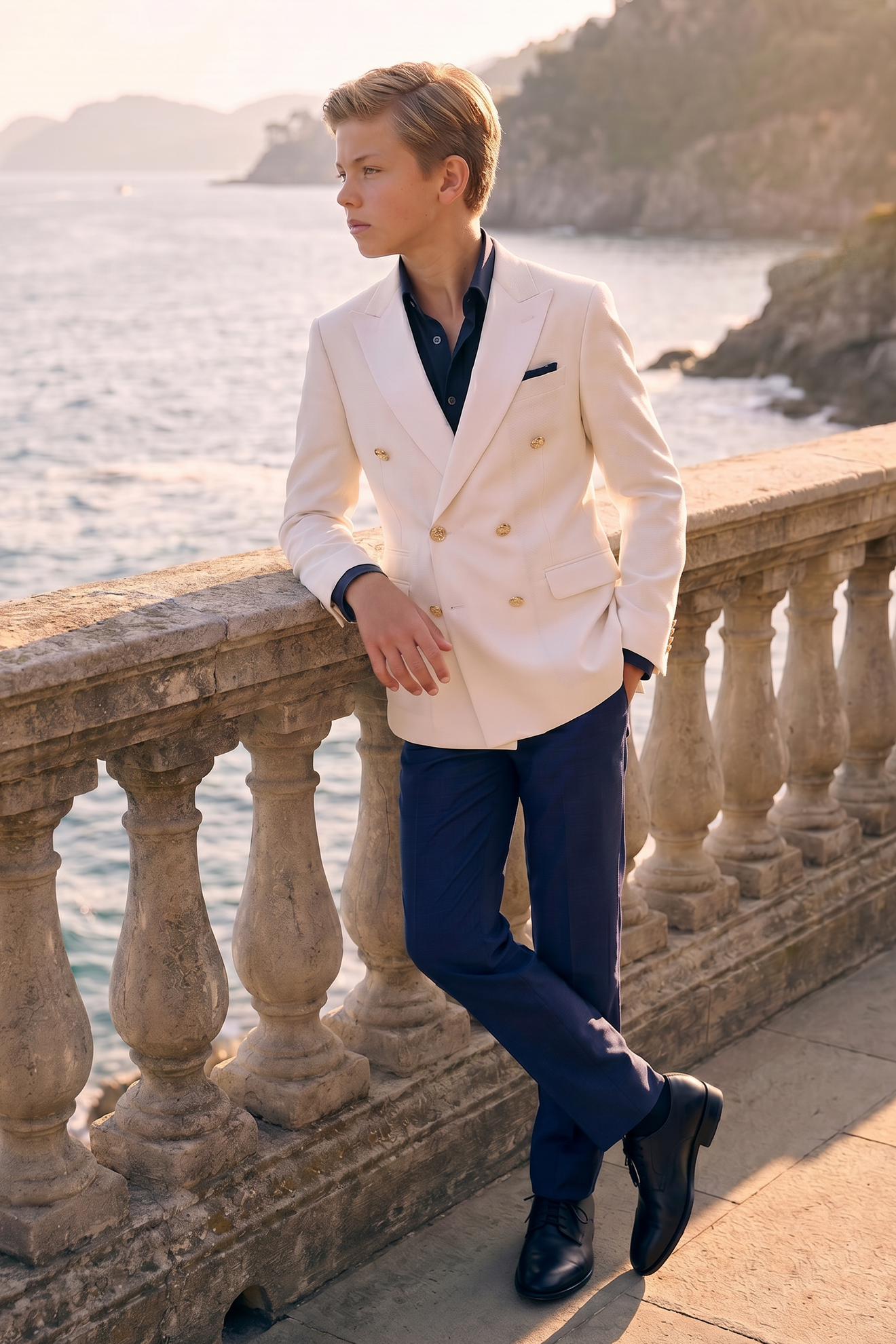 White And Navy Blue Serge Double-Breasted 2-Piece Suit