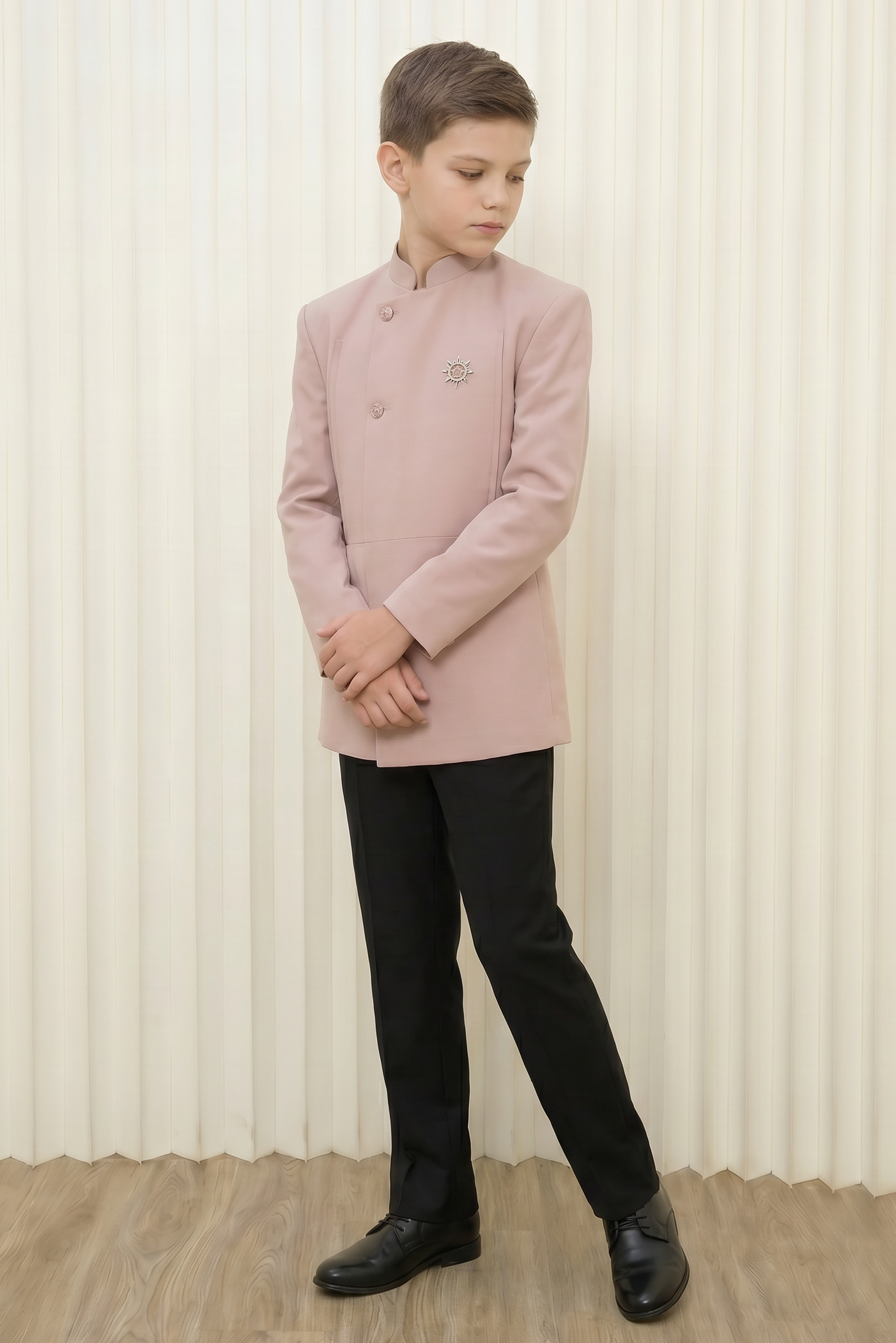Pink And Black Cotton Linen Round Neck 2-Piece Suit