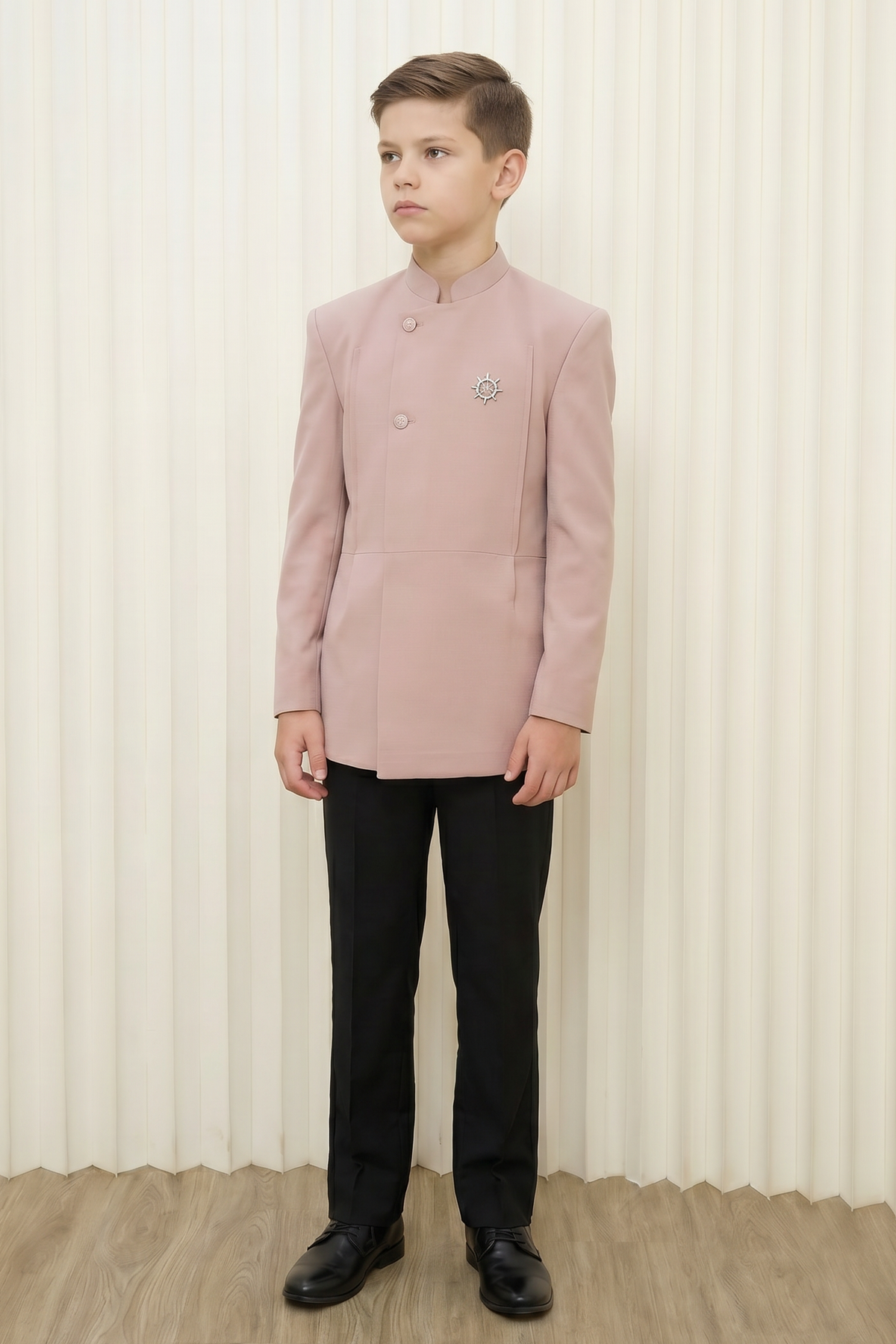 Pink And Black Cotton Linen Round Neck 2-Piece Suit