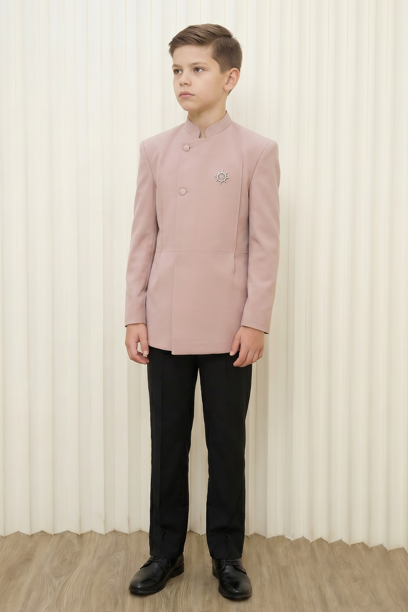 Pink And Black Cotton Linen Round Neck 2-Piece Suit