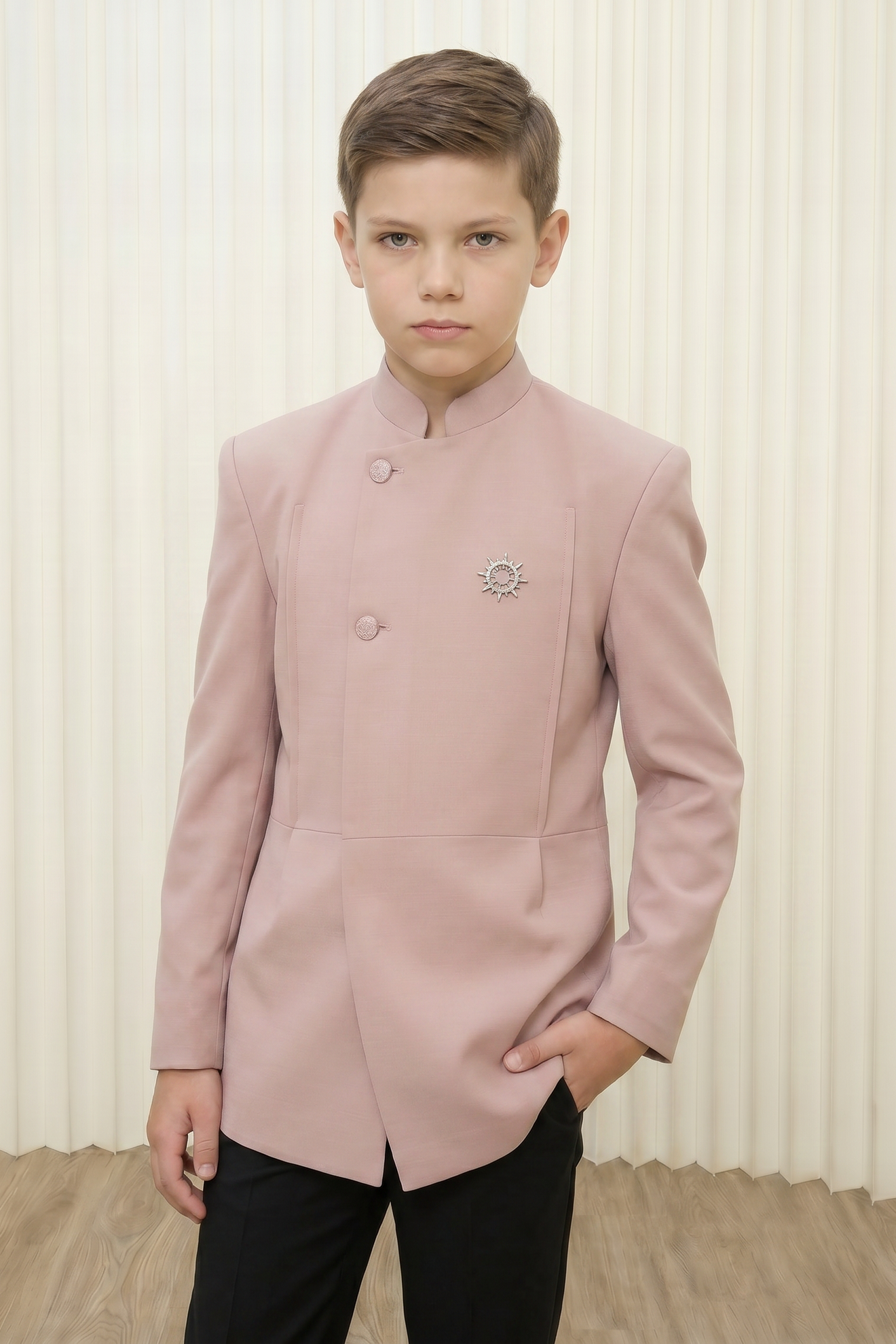 Pink And Black Cotton Linen Round Neck 2-Piece Suit