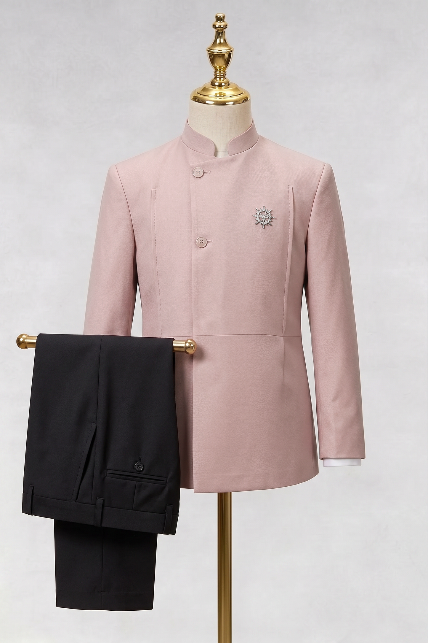 Pink And Black Cotton Linen Round Neck 2-Piece Suit