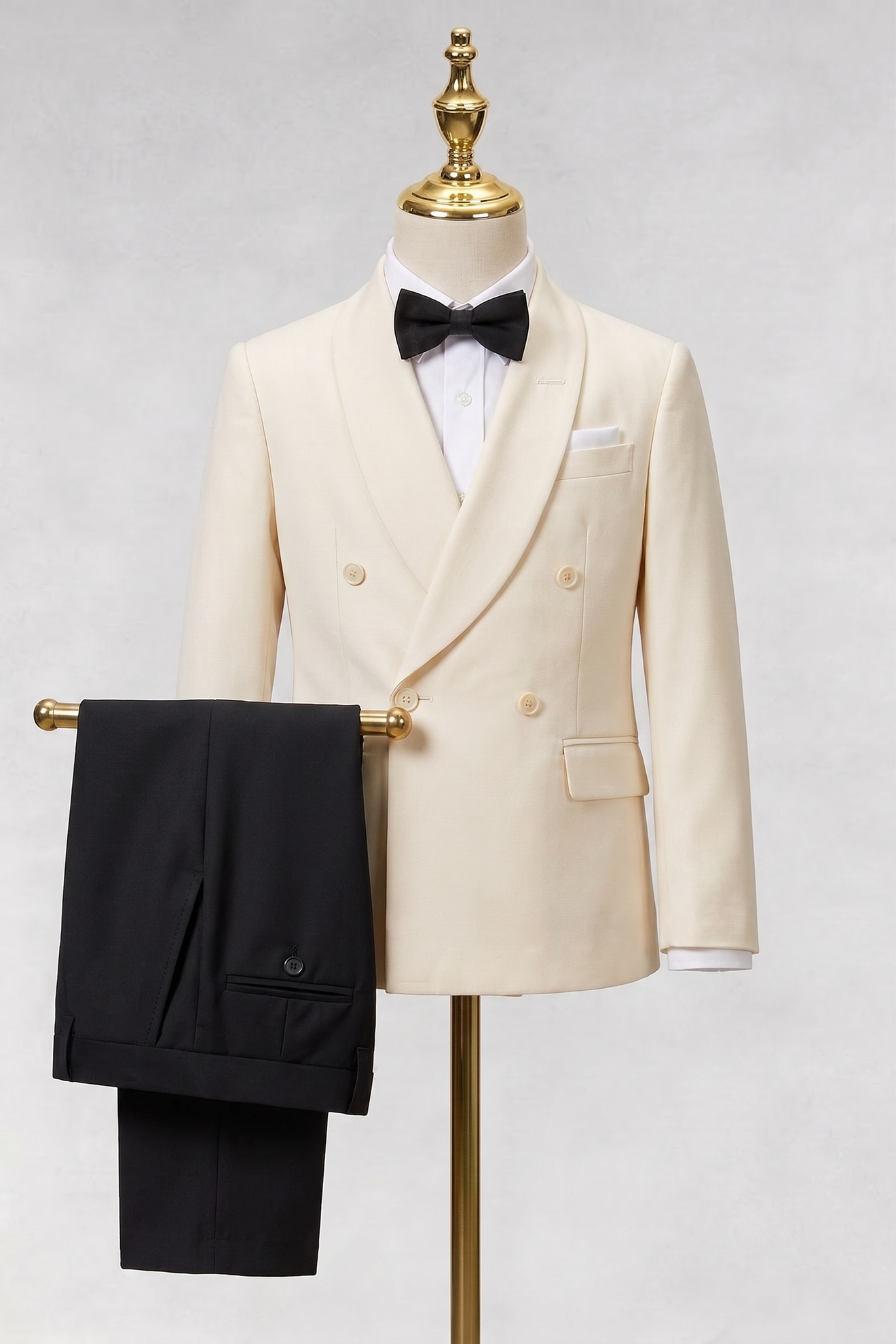 Apricot And Black Cotton Linen Double-Breasted 2-Piece Suit