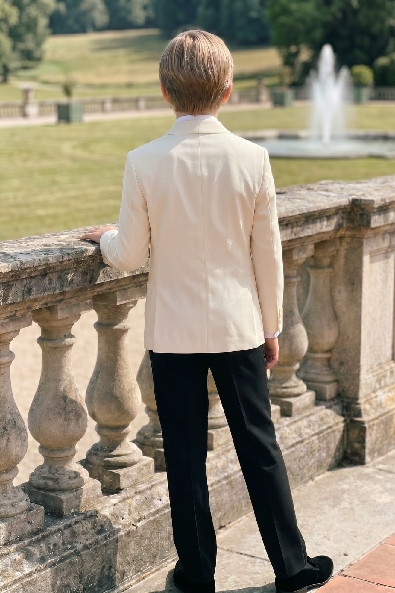 Apricot And Black Cotton Linen Double-Breasted 2-Piece Suit