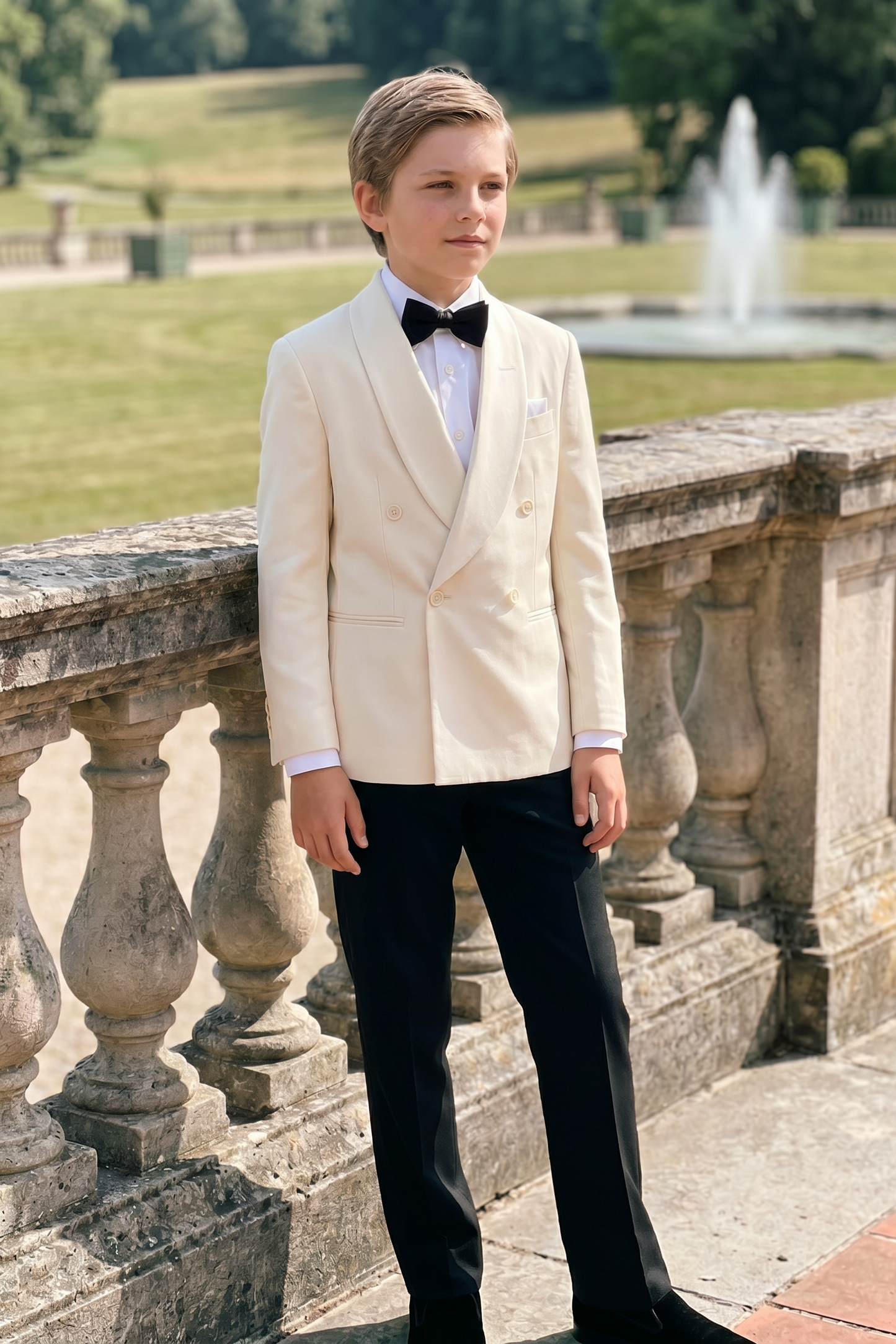 Apricot And Black Cotton Linen Double-Breasted 2-Piece Suit