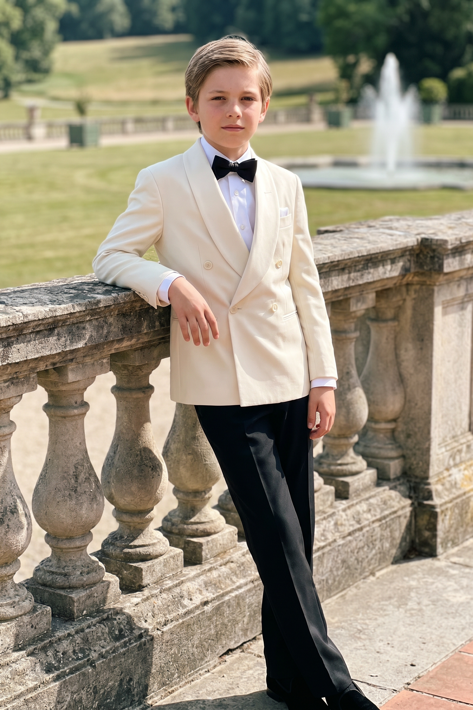 Apricot And Black Cotton Linen Double-Breasted 2-Piece Suit