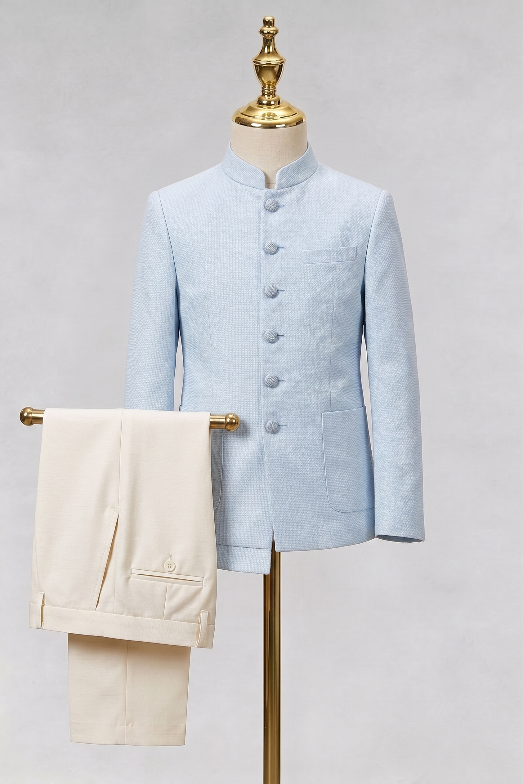 Light Blue And Apricot Cotton Linen Single-Breasted 2-Piece Suit