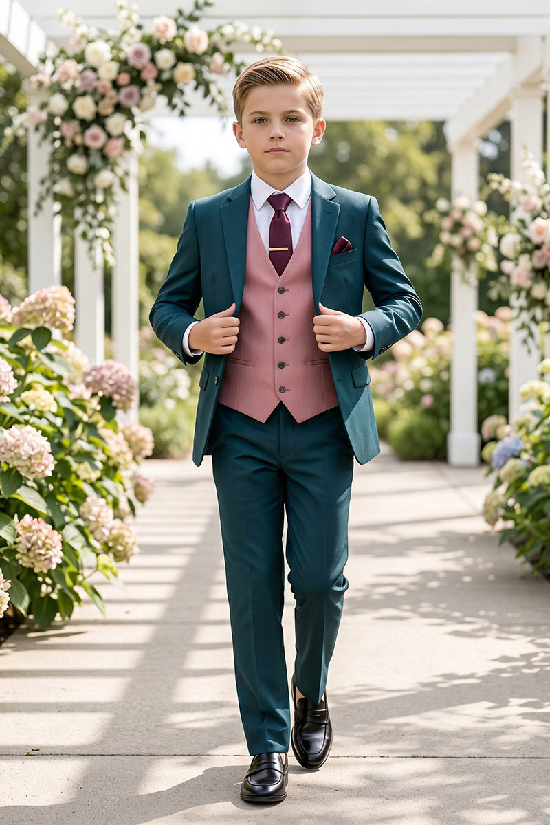 Boys Teal & Pink 3-Piece Suit for Weddings & Formal Events