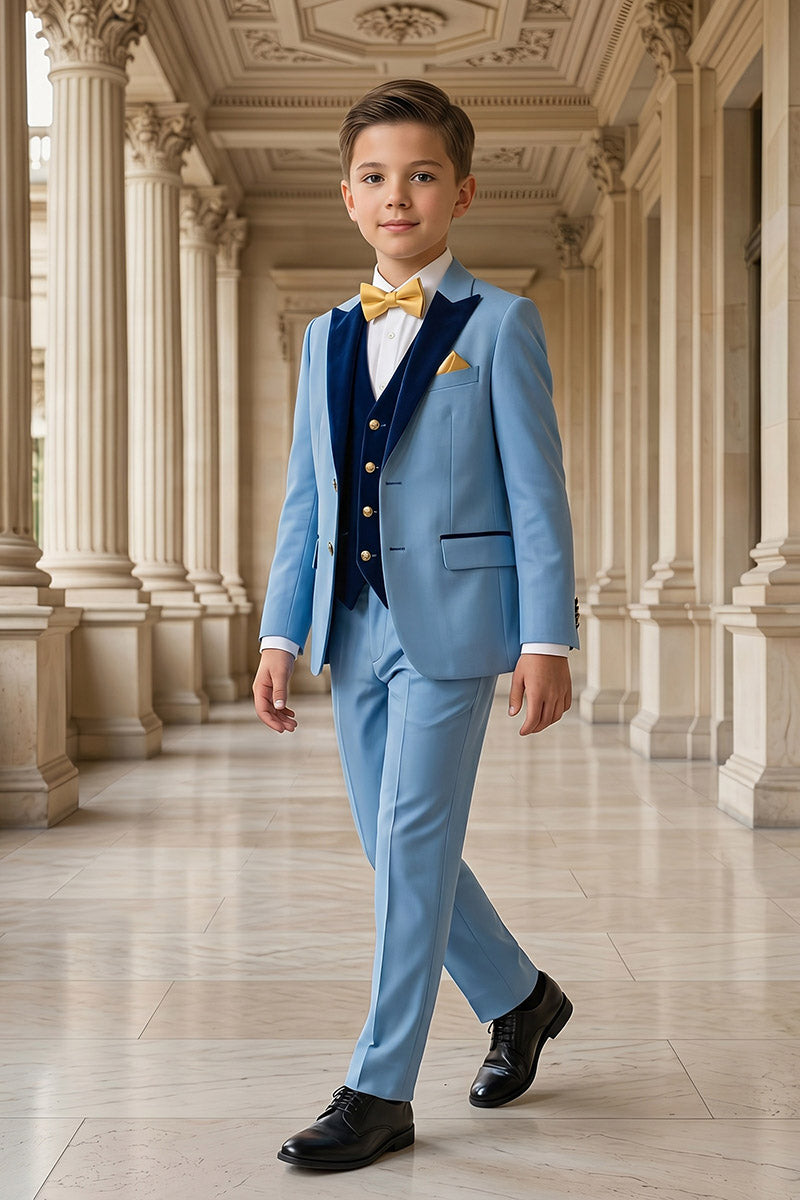 Boys Light Blue 3-Piece Suit with Navy Accents 3-Piece Suit