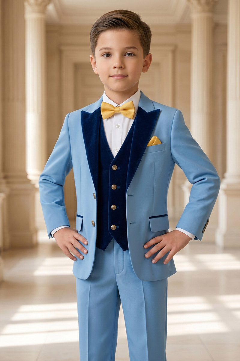 Boys Light Blue 3-Piece Suit with Navy Accents 3-Piece Suit