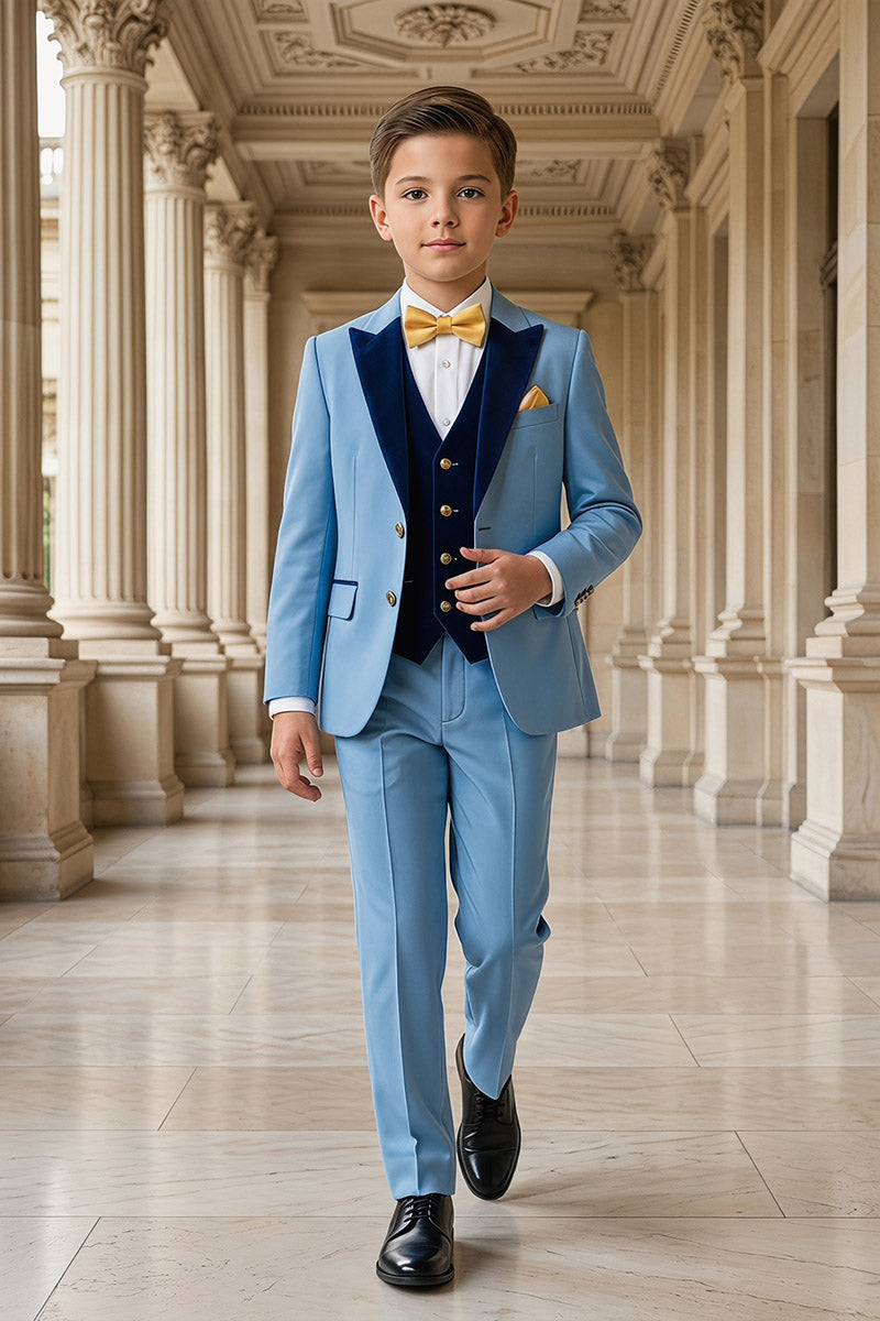 Boys Light Blue 3-Piece Suit with Navy Accents 3-Piece Suit