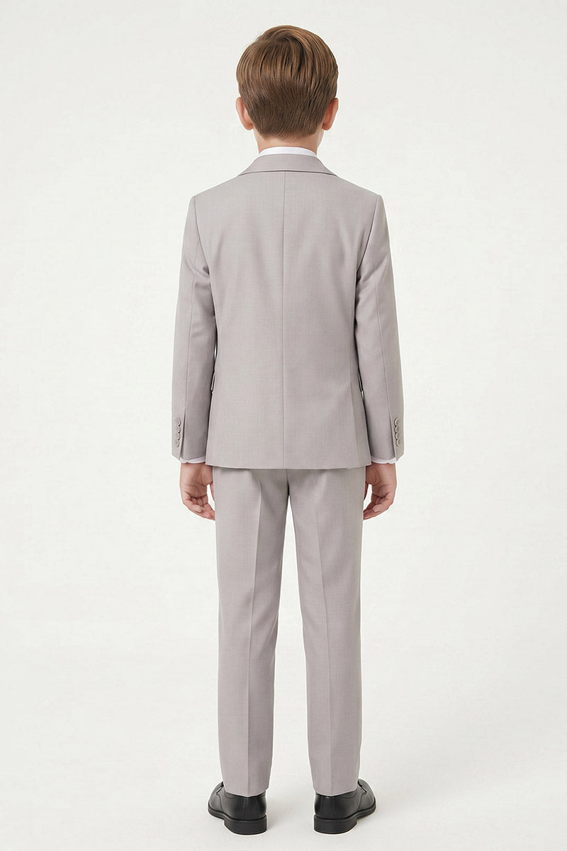 Boys Grey Tuxedo with Ivory Lapels 3-Piece Suit for Weddings & Formal Events