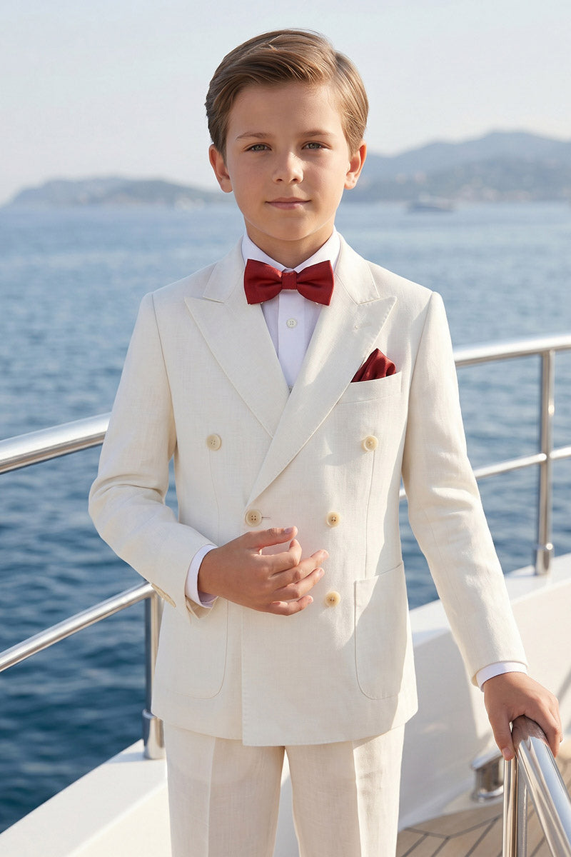 Boys Ivory Linen-Blend Double-Breasted 2-Piece Suit