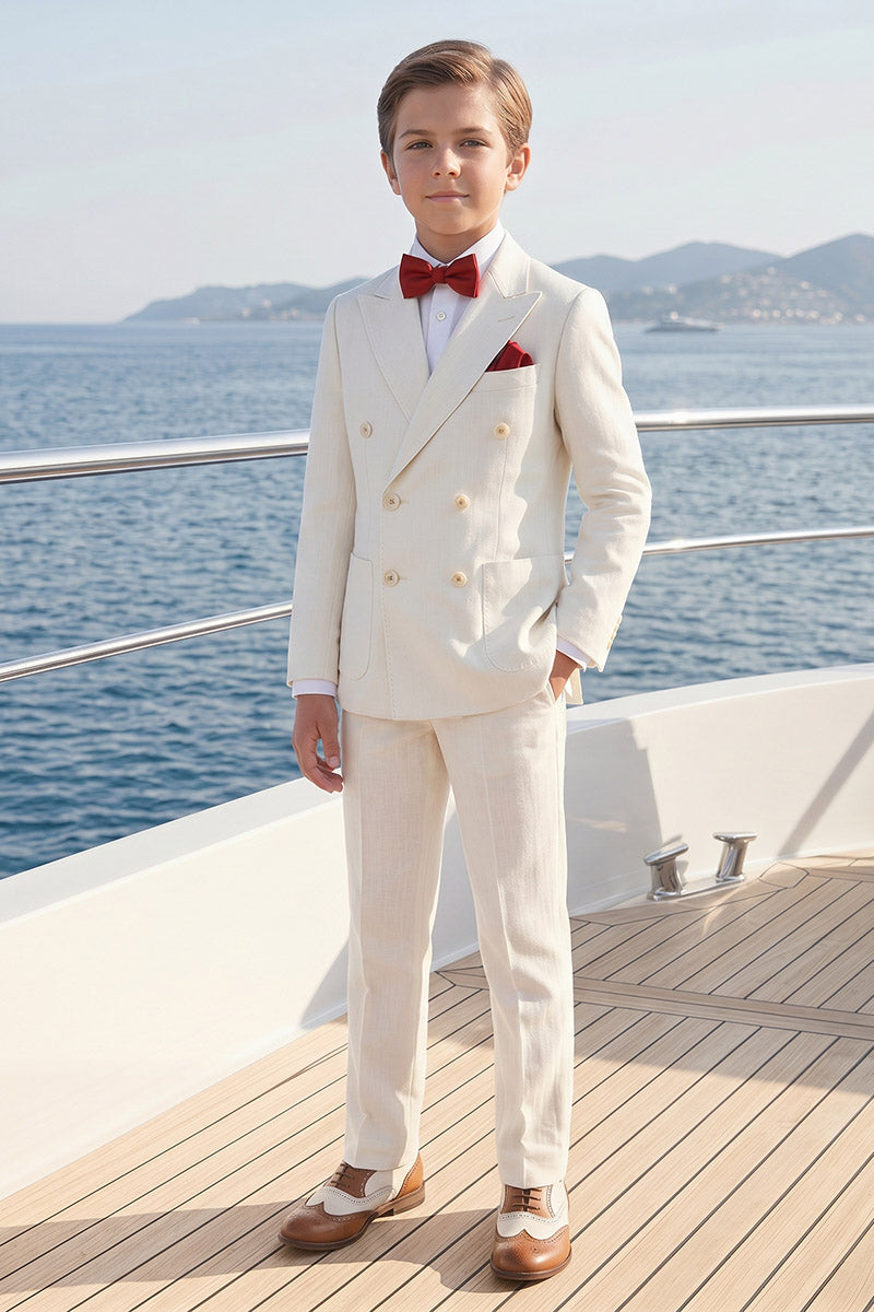 Boys Ivory Linen-Blend Double-Breasted 2-Piece Suit
