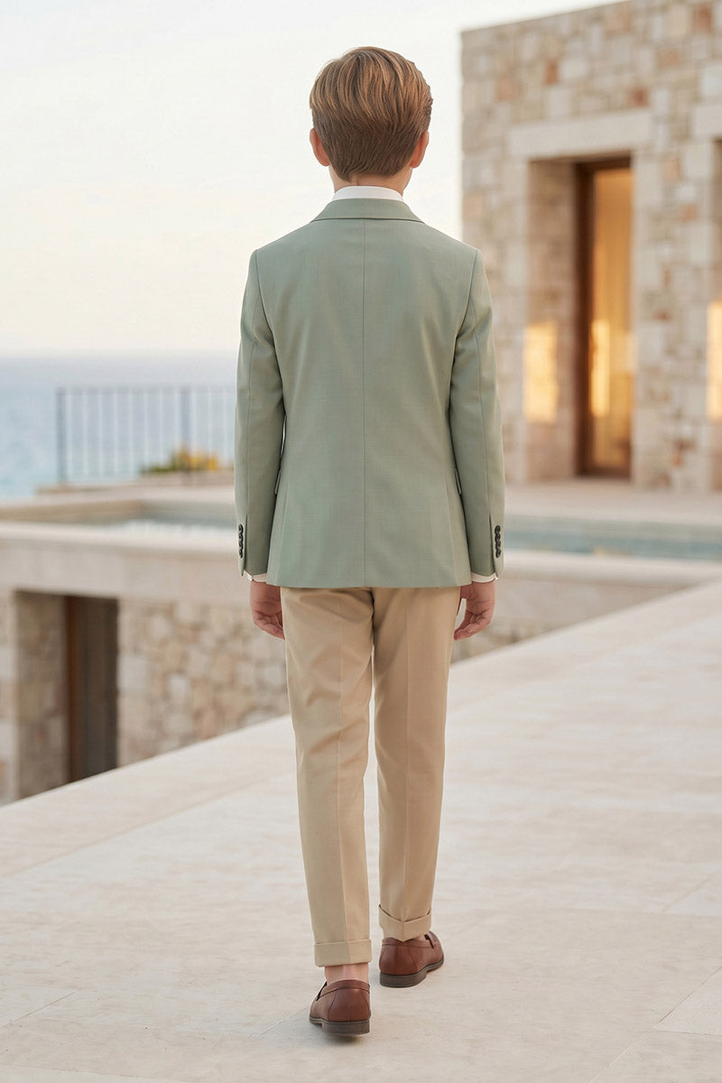 Boys Sage Green Blazer with Khaki Trousers 2-Piece Suit
