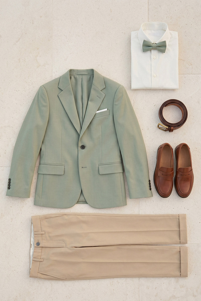 Boys Sage Green Blazer with Khaki Trousers 2-Piece Suit