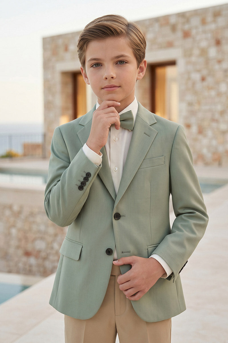 Boys Sage Green Blazer with Khaki Trousers 2-Piece Suit