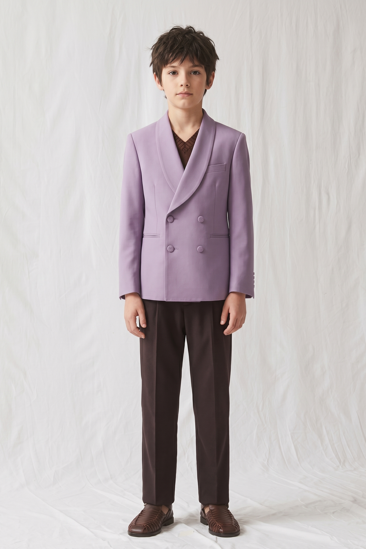 Purple And Brown Cotton And Linen 2-Piece Suit