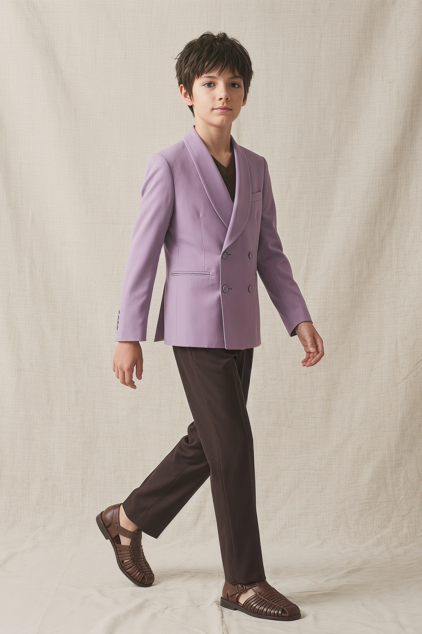 Purple And Brown Cotton And Linen 2-Piece Suit