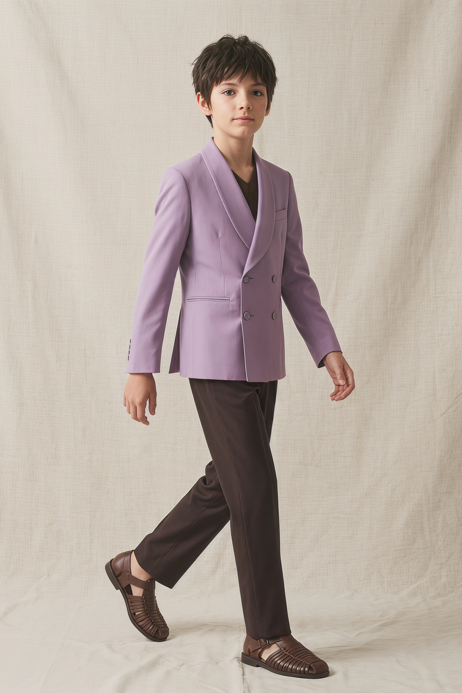 Purple And Brown Cotton And Linen 2-Piece Suit
