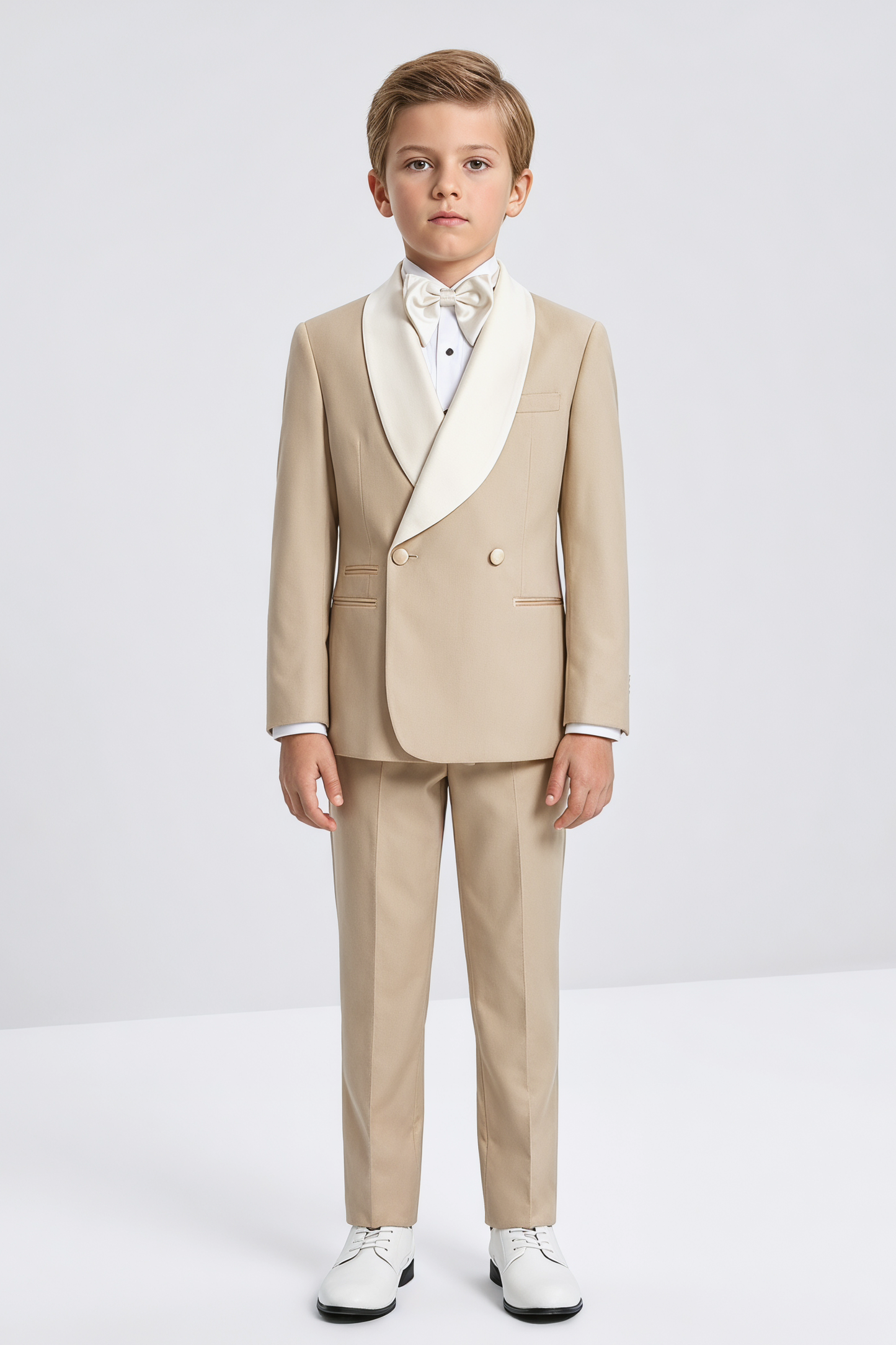 Light Khaki and White Double-Breasted 2-Piece Suit