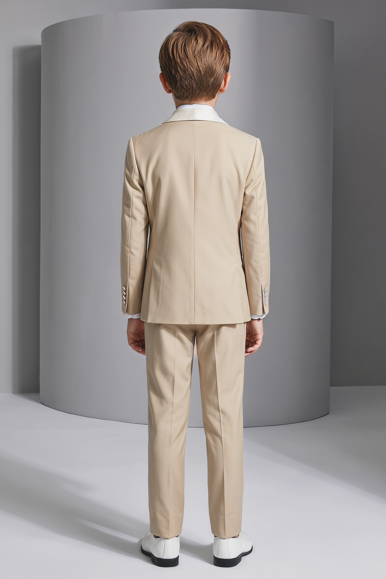 Light Khaki and White Double-Breasted 2-Piece Suit
