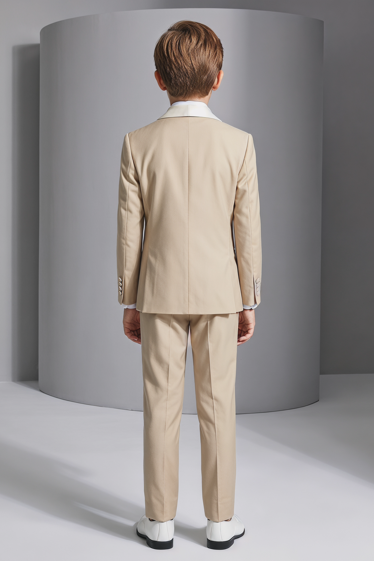 Light Khaki and White Double-Breasted 2-Piece Suit