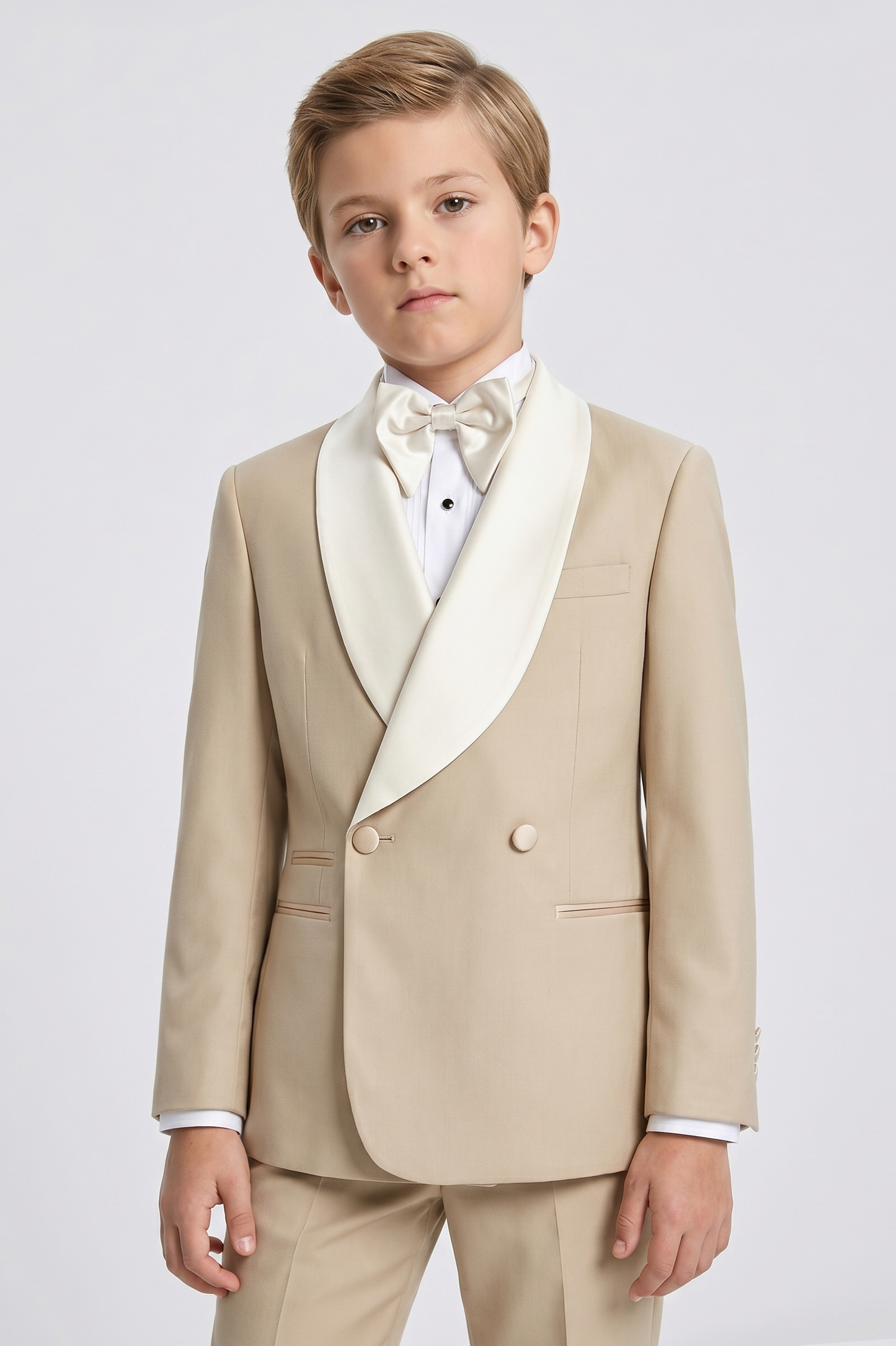 Light Khaki and White Double-Breasted 2-Piece Suit