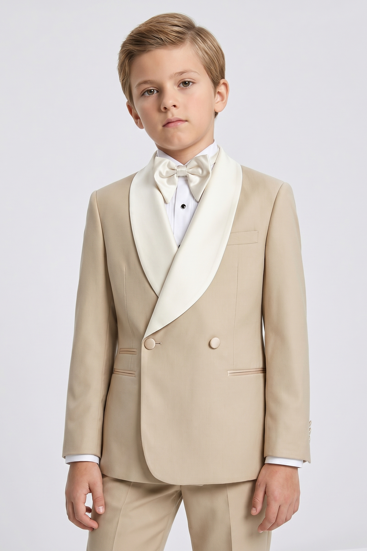 Light Khaki and White Double-Breasted 2-Piece Suit